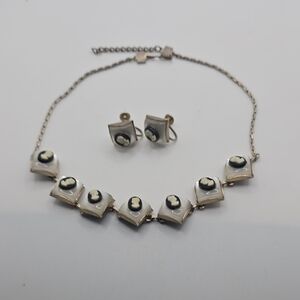 Vintage Black and Cream Cameo Necklace Set
